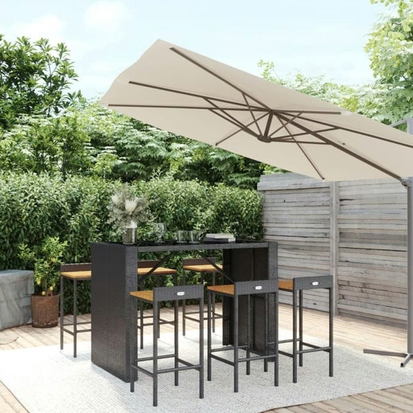 Berkfield 7 Piece Garden Bar Set Black Poly Rattan& Solid Wood Acacia