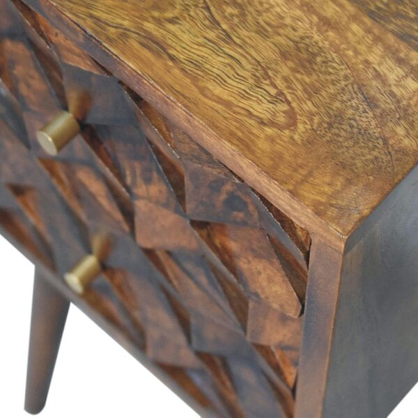 Wyld Haus Olbia Mini Chestnut Mango Wood Cube Pattern 2 Drawer Bedside Table