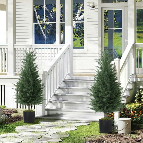 Wyld Haus Lusa Set Of 2 Outdoor Artificial Cypress Trees H8 90cm With UV Resistant Finish