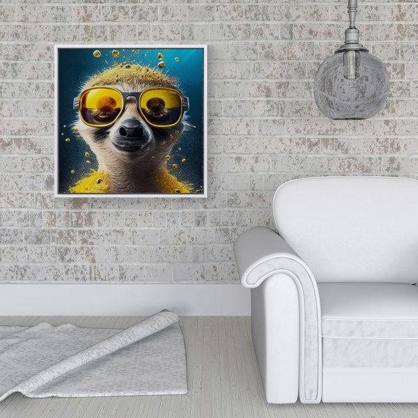 Warren Reed Meerkat With Golden Glasses Splash Art Framed Canvas