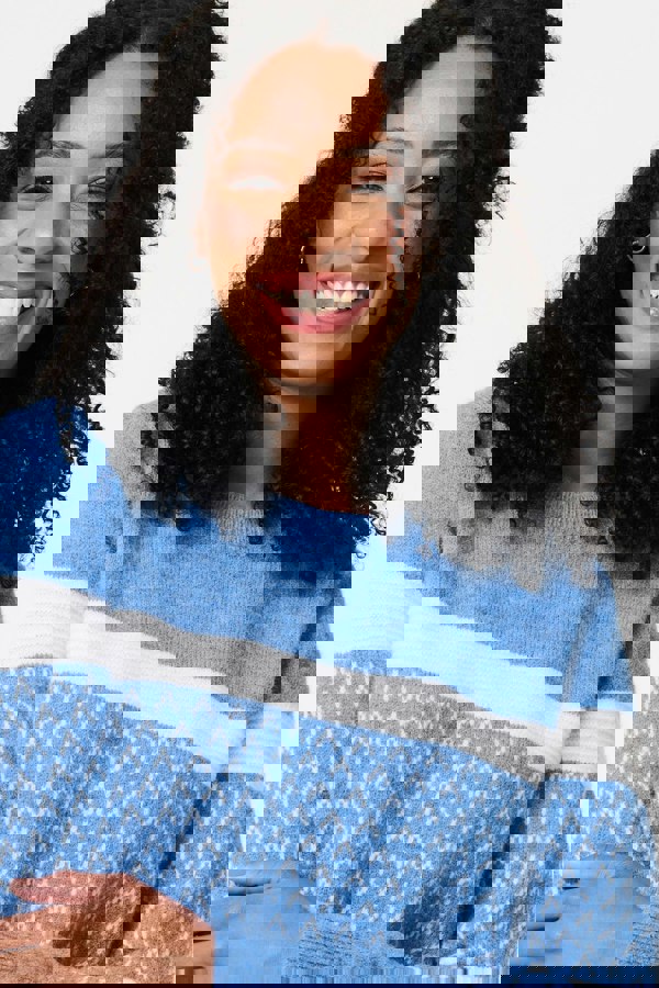 Blue | Stripe Print Relaxed Curve Hem Jumper
