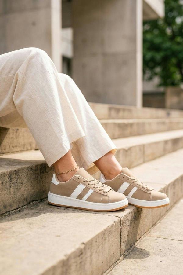 Constance Faux Suede Stripe Trainers - Khaki