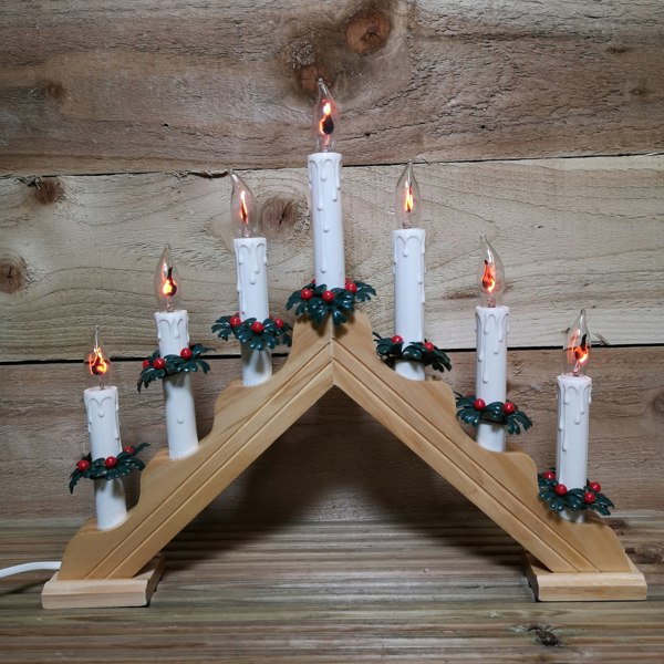 Samuel Alexander 40cm Premier Christmas Candlebridge with 7 Flickering Bulb in Light Wood Finish Mains Operated