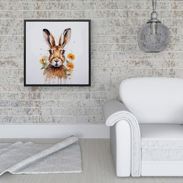 Warren Reed Watercolour Hare and Daisies Framed Canvas