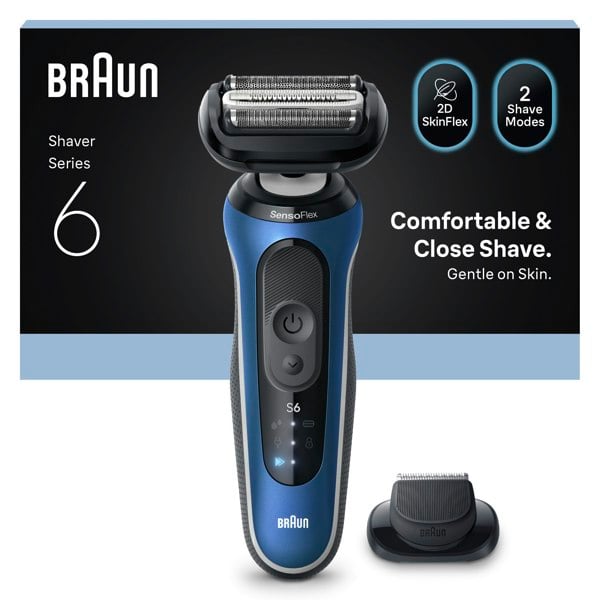 Braun Series 6 62-B1200S Electric Shaver, +1 Attachment - Blue