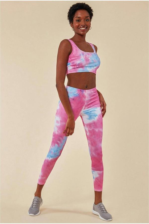 Tie-dye Crop Top With Leggings Set - Pinkblue TS25