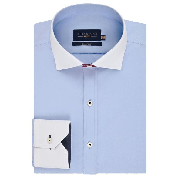 Men's Powder Blue Formal Shirt with White Collar & Cuffs