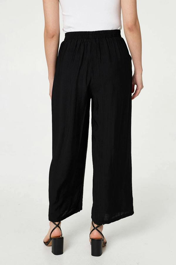 Black | Elasticated High Waist Wide Leg Trousers