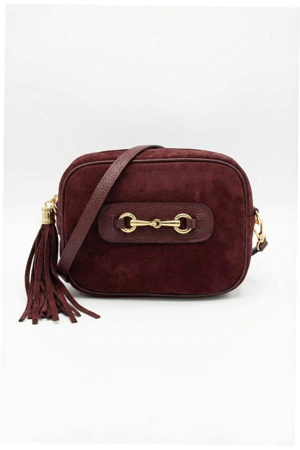 Kitise Italian Genuine Suede Crossbody Bag with Horsebit Detail