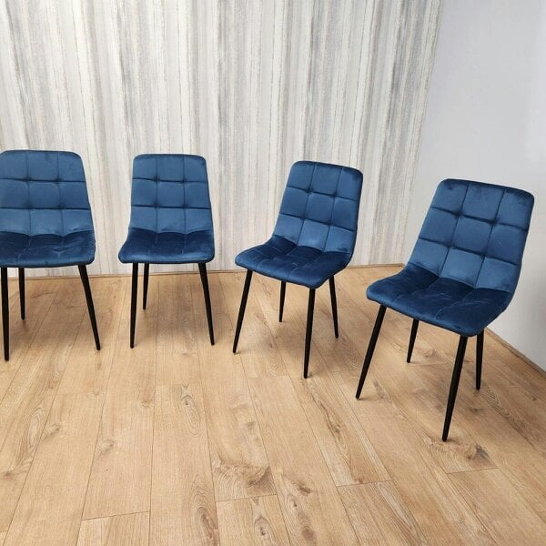 Kosy Koala Modern Grey Glass Dining Table Set with 4 blue velvet Chairs Dining Room Furniture