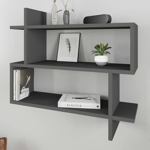 Decortie Paralel Wall Mounted Modern Bookcase Display Unit 2-Tier Sleek Design 70x22x66 cm