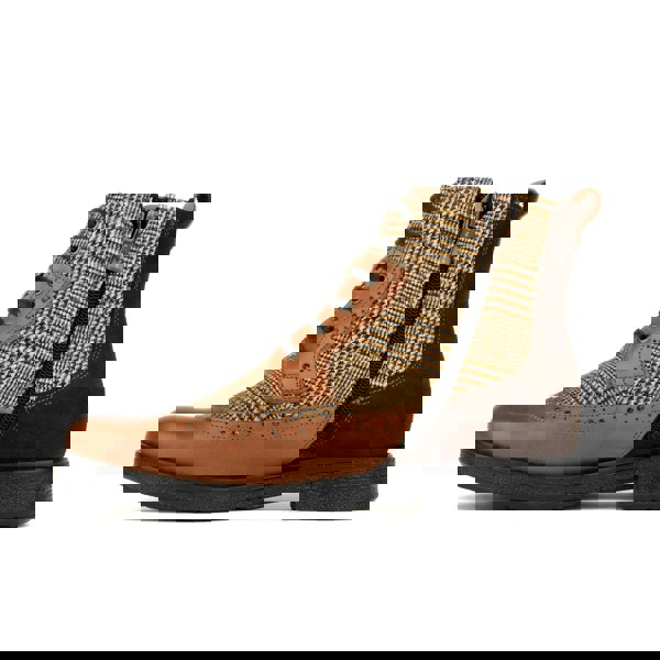 Embassy London Hatter - Tan & Brown Check - Women's Leather Ankle Lace-up Boot with check details