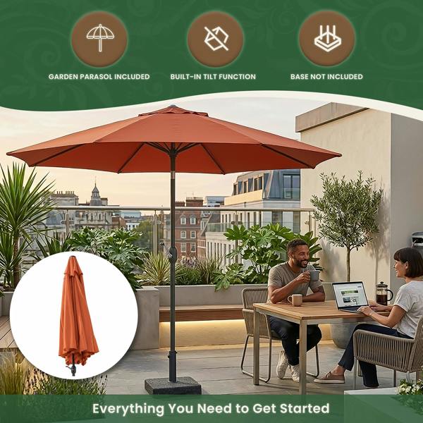 The Garden Marketplace 2.7M Wide Garden Parasol Tilt and Crank