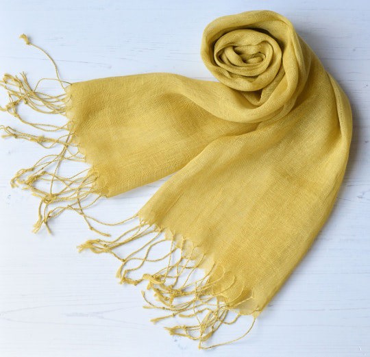 Antonia York Talia | Linen Scarf with Tassels - Mustard Yellow