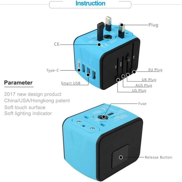 smartbies Universal Worldwide Travel Adapter with USB-C & USB-A – Fast Charging Plug for 224+ Countries