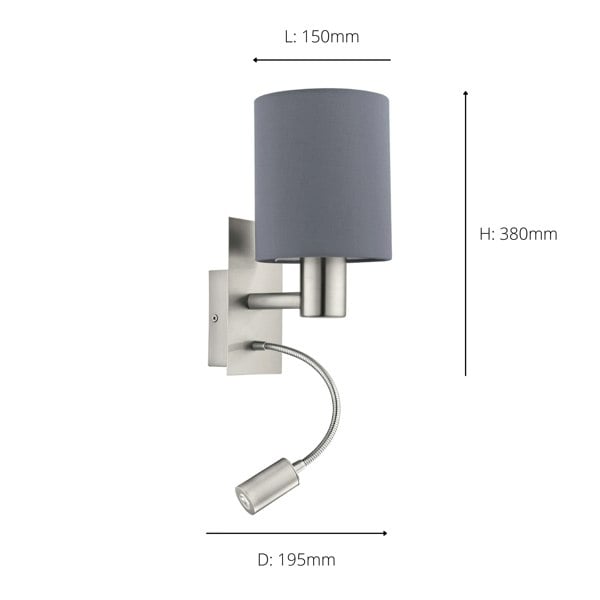 EGLO Pasteri Steel And Fabric Wall / Reading Light