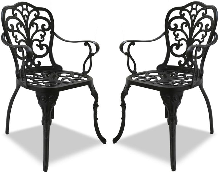 Centurion Supports Bangui Black 2-Large Garden and Patio Chairs with Armrests in Cast Aluminium