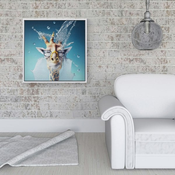 Warren Reed Giraffe Splash Art Framed Canvas