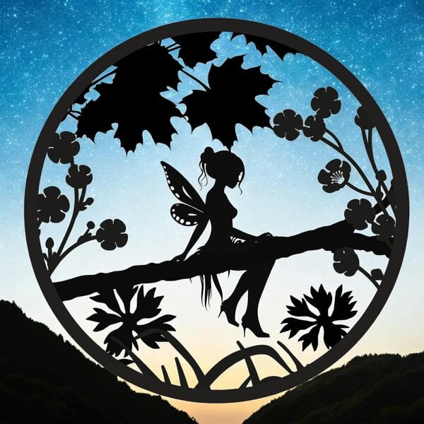 EDH Door Hardware Fairy Silhouette Solar Backlit Wall Art – 50 x 50 CM | Solar-Powered Metal LED Wall Décor for Indoor & Outdoor |  Garden Art