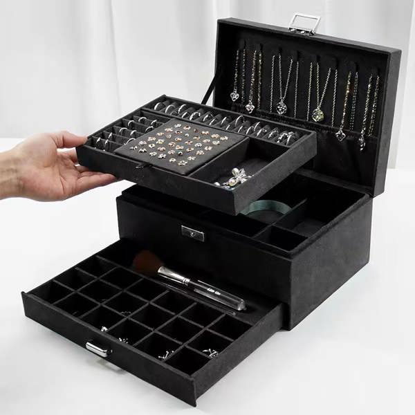Dyzi Velvet Jewellery Box With Drawer Multi Compartment Storage Organiser