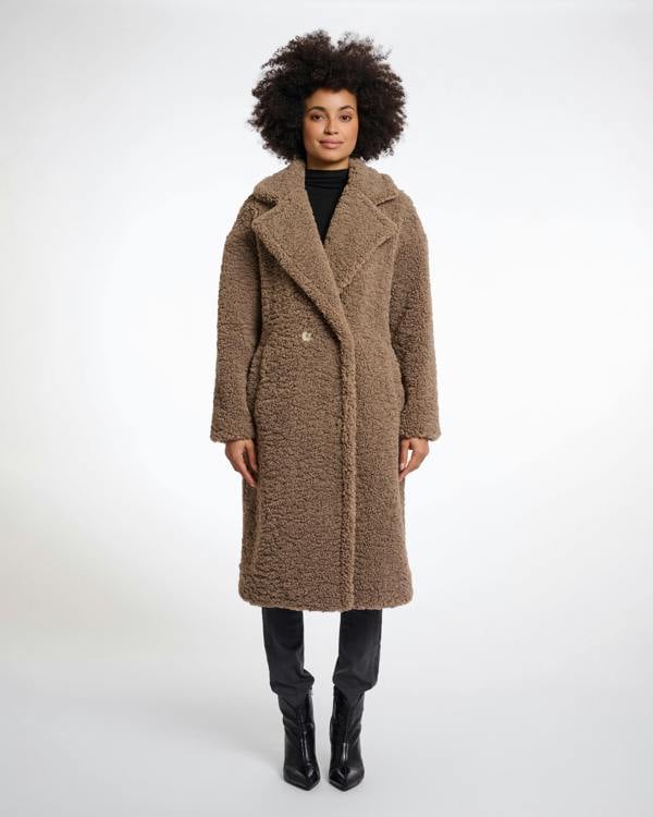 Rino & Pelle Elicia Womens Double Breasted Teddy Coat - Toffee | CHO | Designer Womens Teddy coat