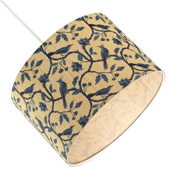 Modern Bamboo Pendant Light Shade with Blue Birds and Floral Decor Image 4