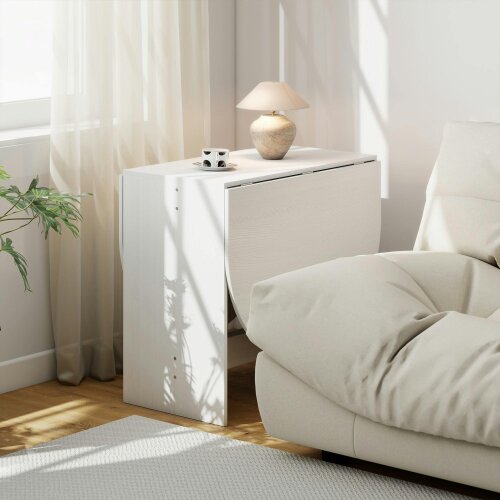 Wyld Haus Ziri Wooden White Washed Finish Oval Drop Leaf Dining Table For Small Spaces