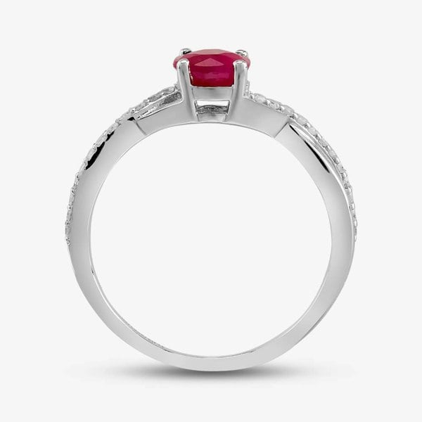 T. H. Baker 9ct White Gold Ruby & Diamond Crossover Ring OJR1703-R