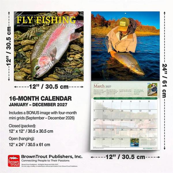 Fly Fishing Dreams Calendar 2027, Wall Calendars, Month To View, Sports, Gift