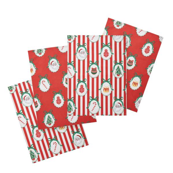 Catherine Lansfield Christmas Vintage Stripe Cotton Kitchen Tea Towel Pack of 4 Red