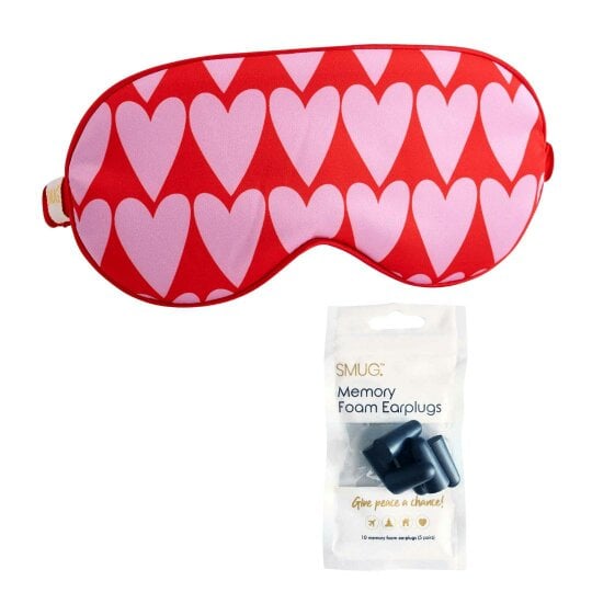 SMUG Satin Sleep Mask - Longheart Print - Sleep Mask & Black Earplugs