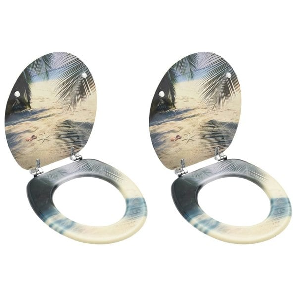 Berkfield WC Toilet Seats with Lid 2 pcs MDF Beach Design