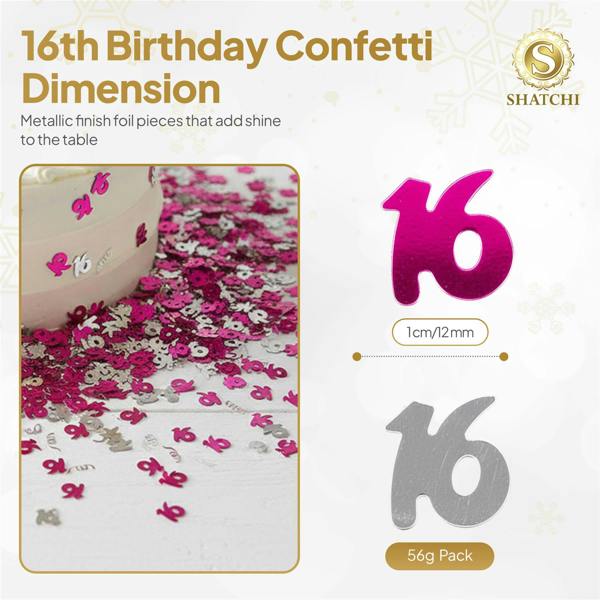 16th Birthday Pink and Silver Foil Confetti Pack for Party Tables and Celebration Displays image 1