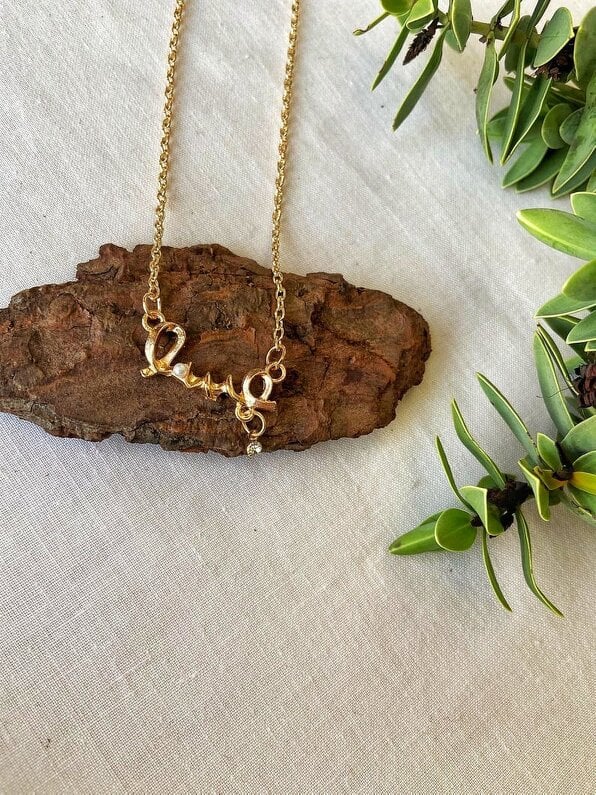 The Colourful Aura Love Text Initial Love Symbol Word Romantic Couple Pendant Necklace - Gold - Gold