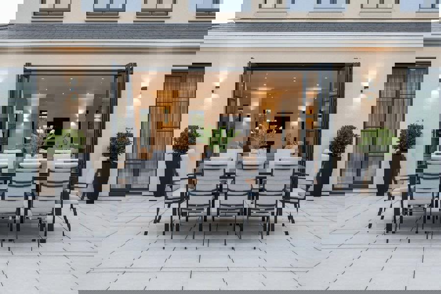 Garden Impressions Domingo 6 Seater Dining Table with Sergio Dining Chairs - Sand Cushions