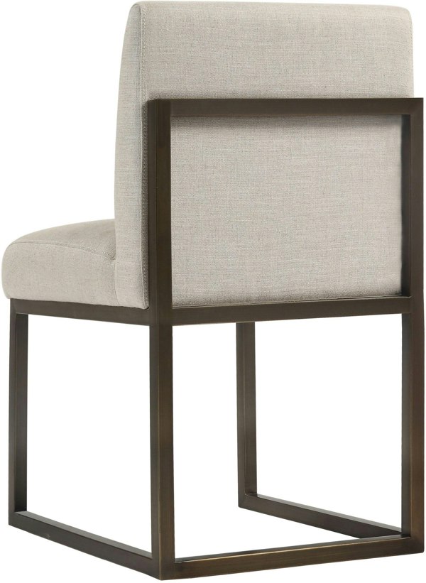 Furniture Edit Haute Beige Linen Dining Chair in Brass