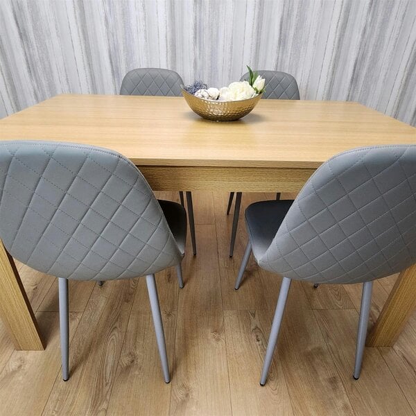 Kosy Koala Dining Set of 4 Oak Effect Dining Table and 4 Cream Gem Patterned Stitiched Chairs
