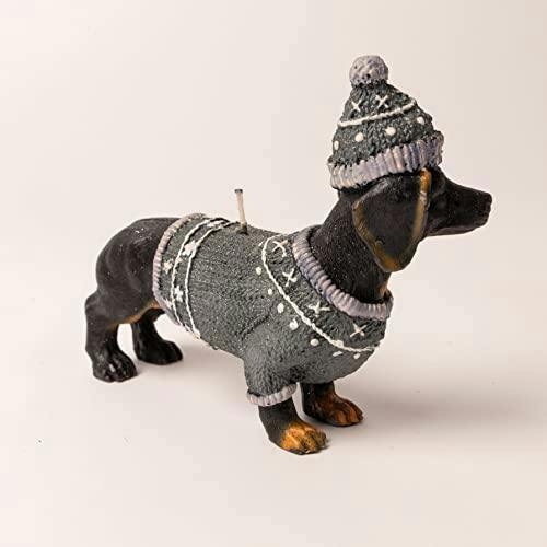 12cm Dachshund Dog Shaped Decorative Candle for Christmas Gift and Home Display, Black Wax image 8