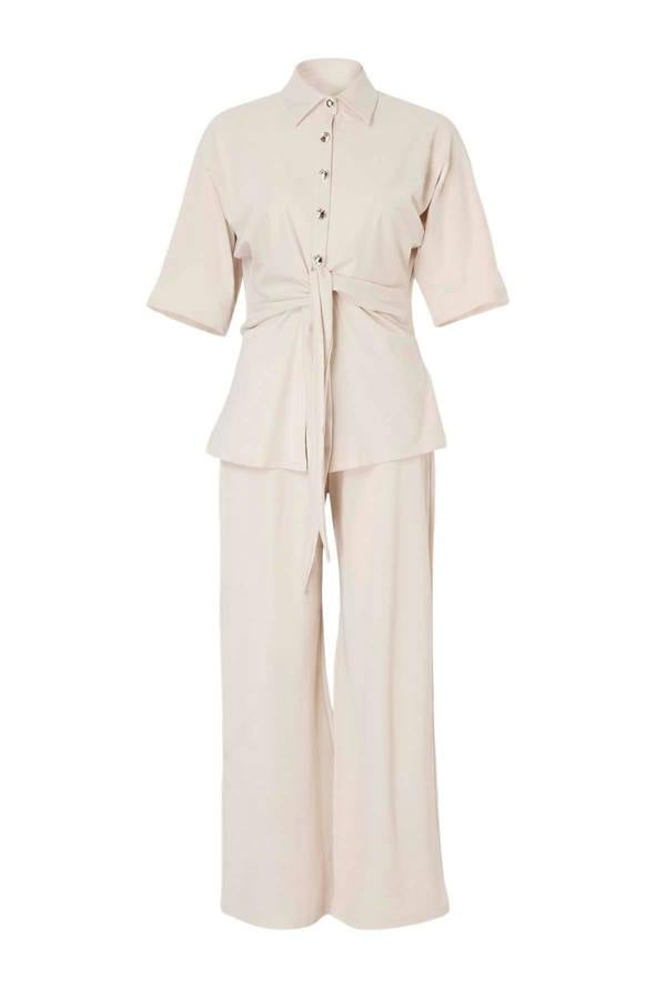 2-Piece Regular Fit Polo Neck Batwing Sleeve Wide Leg Co-ord
