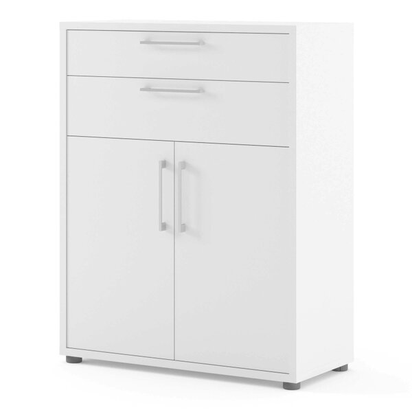 Wyld Haus Dris White Wooden Bookcase 1 Shelf 2 Drawers 2 Doors