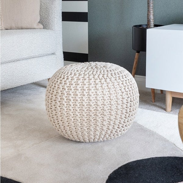 Snug City Knitted Pouffe Chunky Round Footstool Ottoman 100% Cotton
