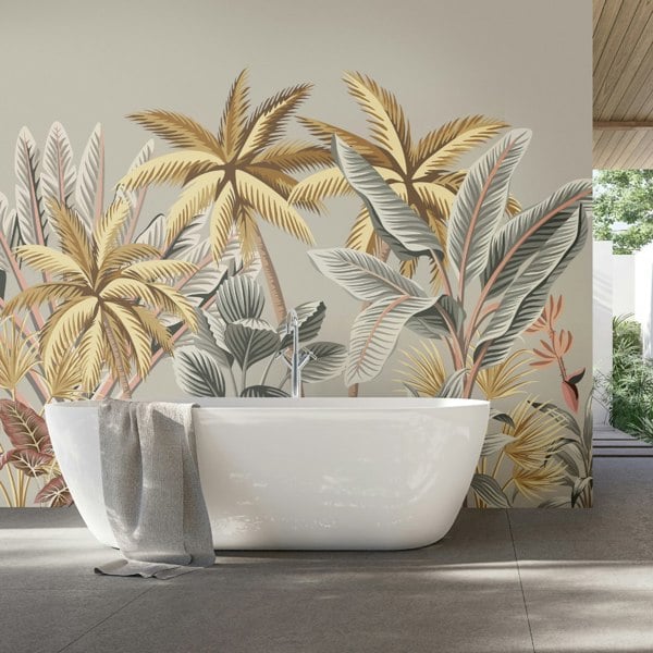 Origin Murals Tropical Palm Trees Wall Mural - Grey