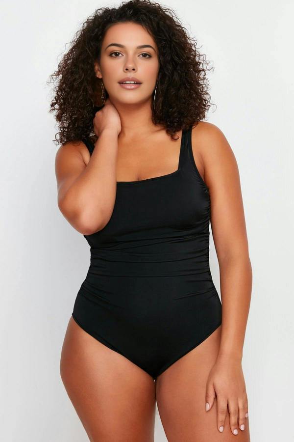 WOVCOR Square Neck Ruched Plus Size Swimsuit