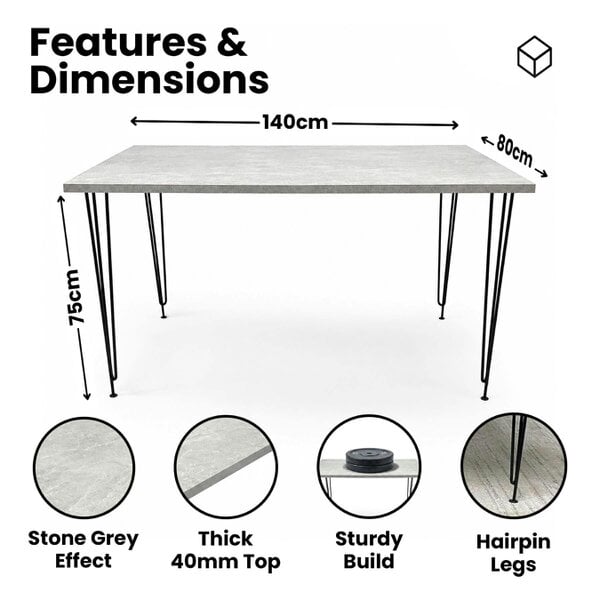 Kosy Koala Modern Grey Rectangular Dining Table with Hairpin Legs Compact Kitchen Table
