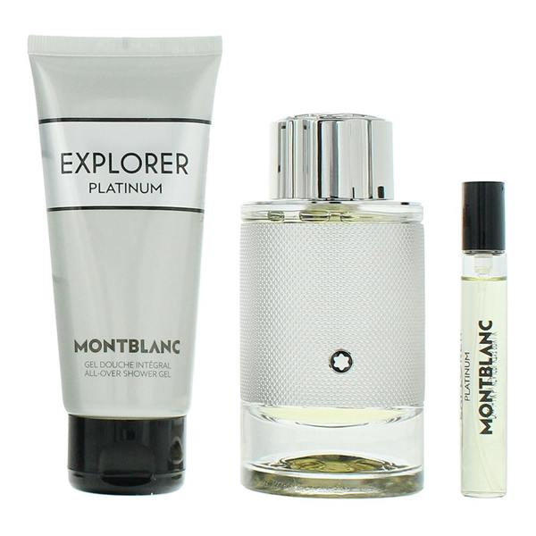 Montblanc Explorer Platinum Eau de Parfum 100ml, Eau De Parfum 7.5ml + Shower Gel 100ml Gift Set for Him