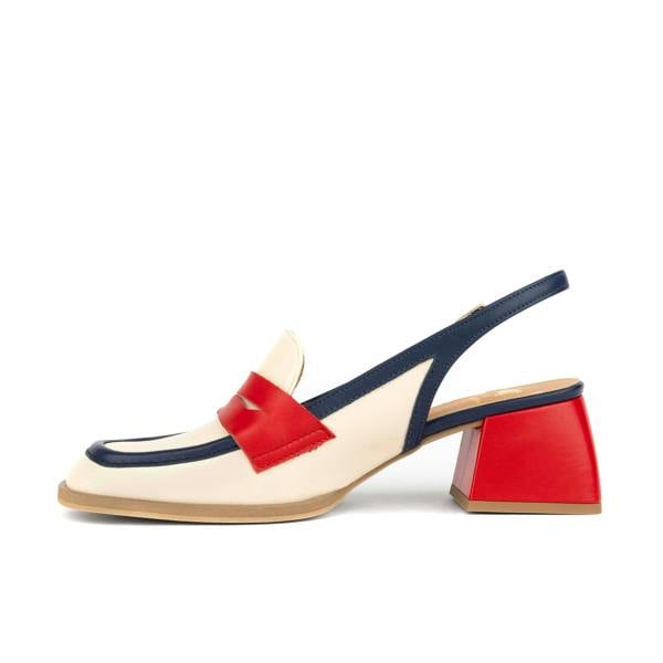 Embassy London Diana - Cream & Red & Blue - Women's block heel slingback leather pump