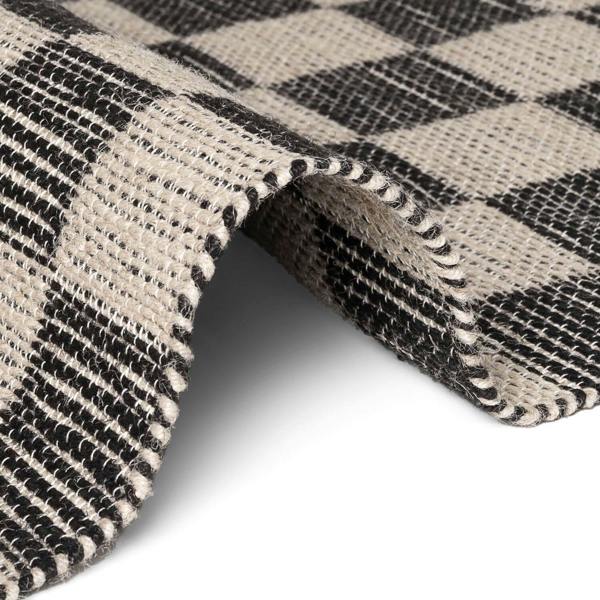 Handloom Jute Rug Natural White Black, Reversible, Long-lasting, checkerboard design.