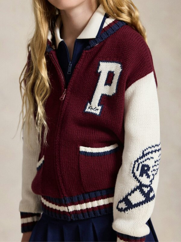 Ralph Lauren Kids Ralph Lauren Girls Cotton and Wool Varsity Jacket in Red