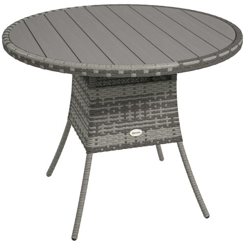 Wyld Haus Ladido 90cm Grey Rattan Wood Effect Outdoor Dining Table