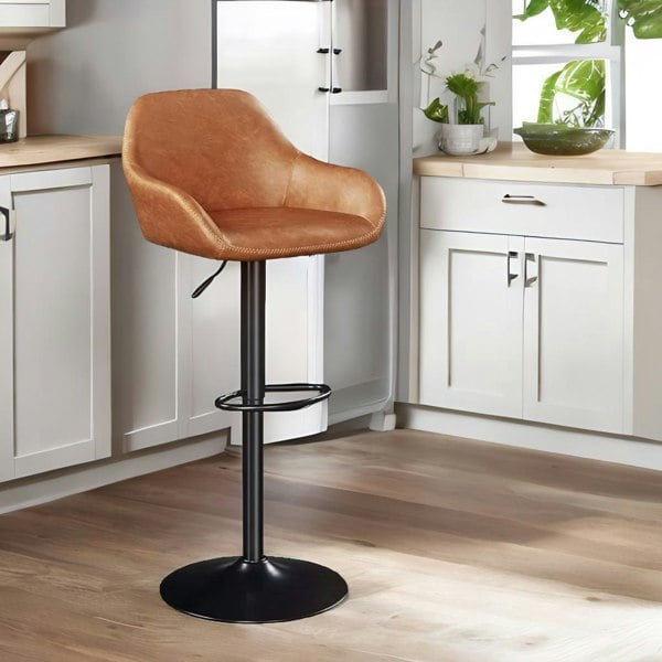 Rafaelo Mobilia 2PC Height Adjustable 360 Faux Leather Swivel Bar Stools Set Brown